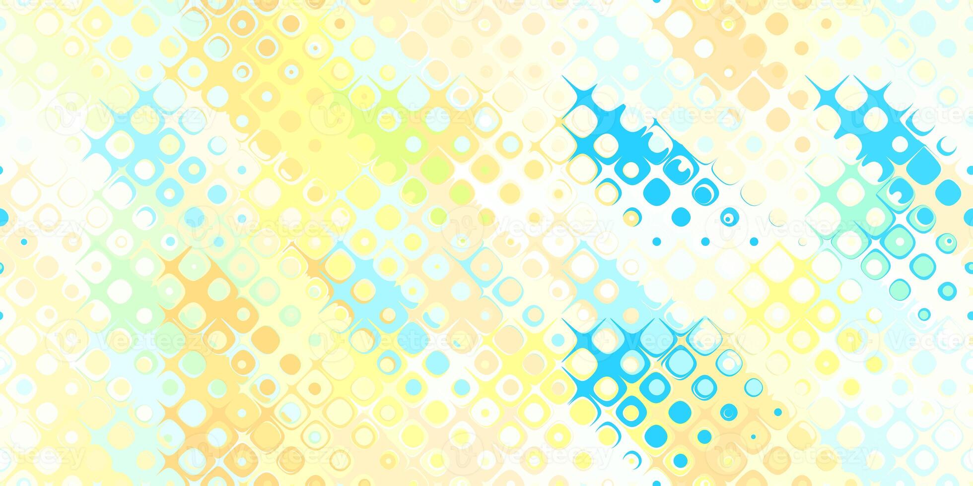Yellow blue beige bright color bubbles geometric surface. Rounded cells grid background. photo