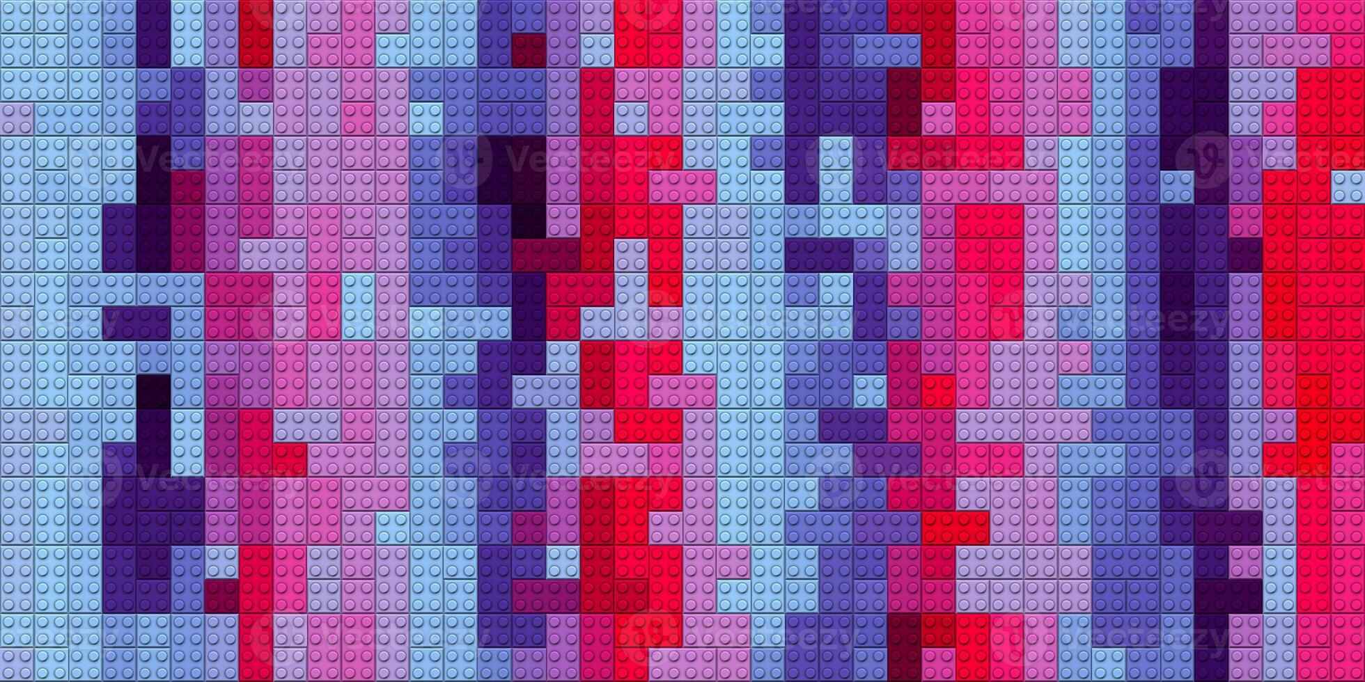Turquoise pink plastic building blocks background. Toy bricks texture. Colored plastic pieces backdrop. Colorful brick block toys pattern. Happy creative child puzzle surface design. Like Lego. photo