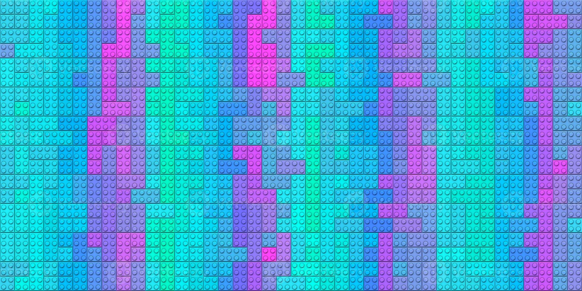 Turquoise pink blue green toy bricks texture. Colored plastic pieces backdrop. photo