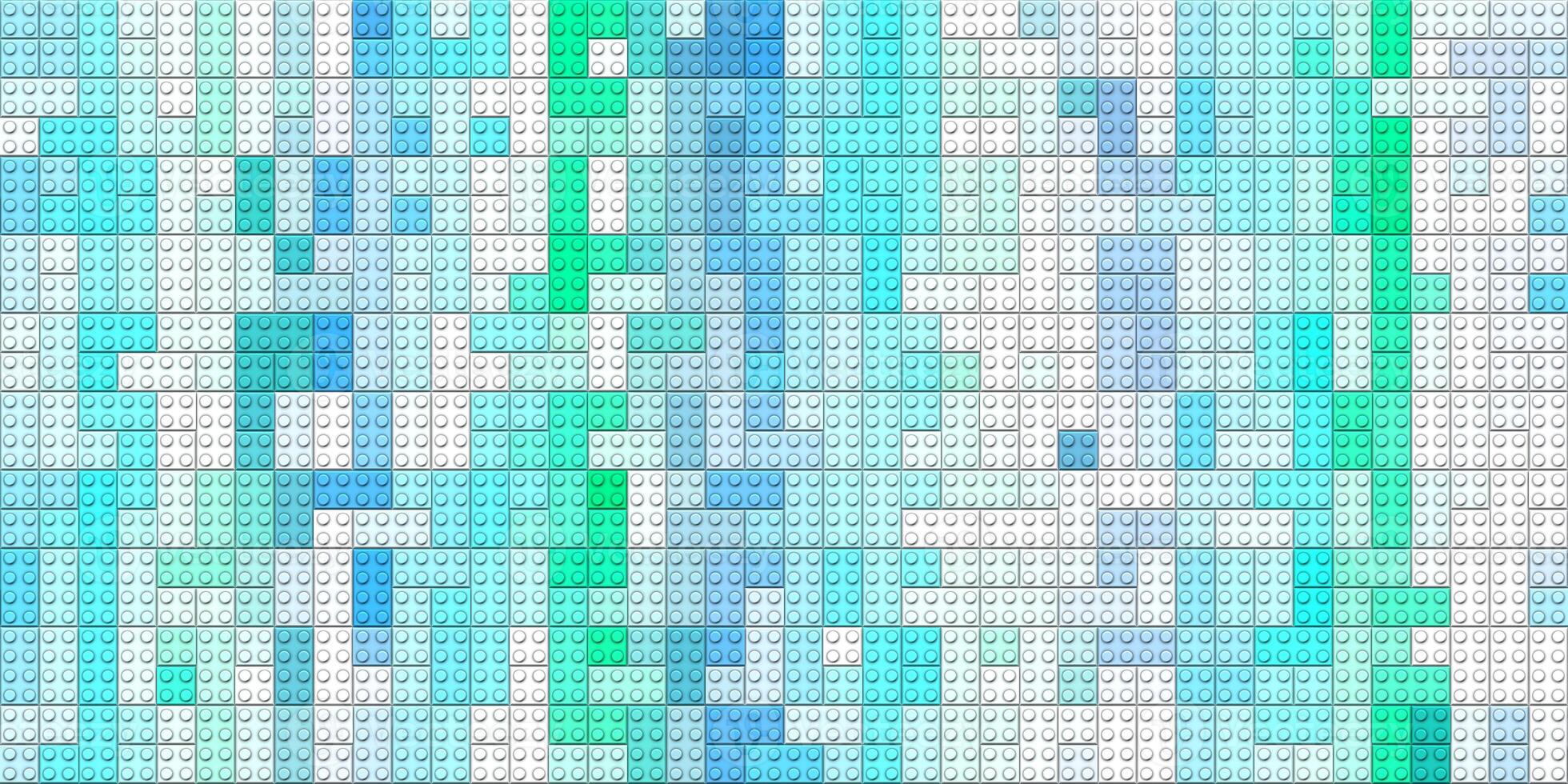White blue green plastic building blocks background. Toy bricks texture. Colored plastic pieces backdrop. Colorful brick block toys pattern. Happy creative child puzzle surface design. Like Lego. photo