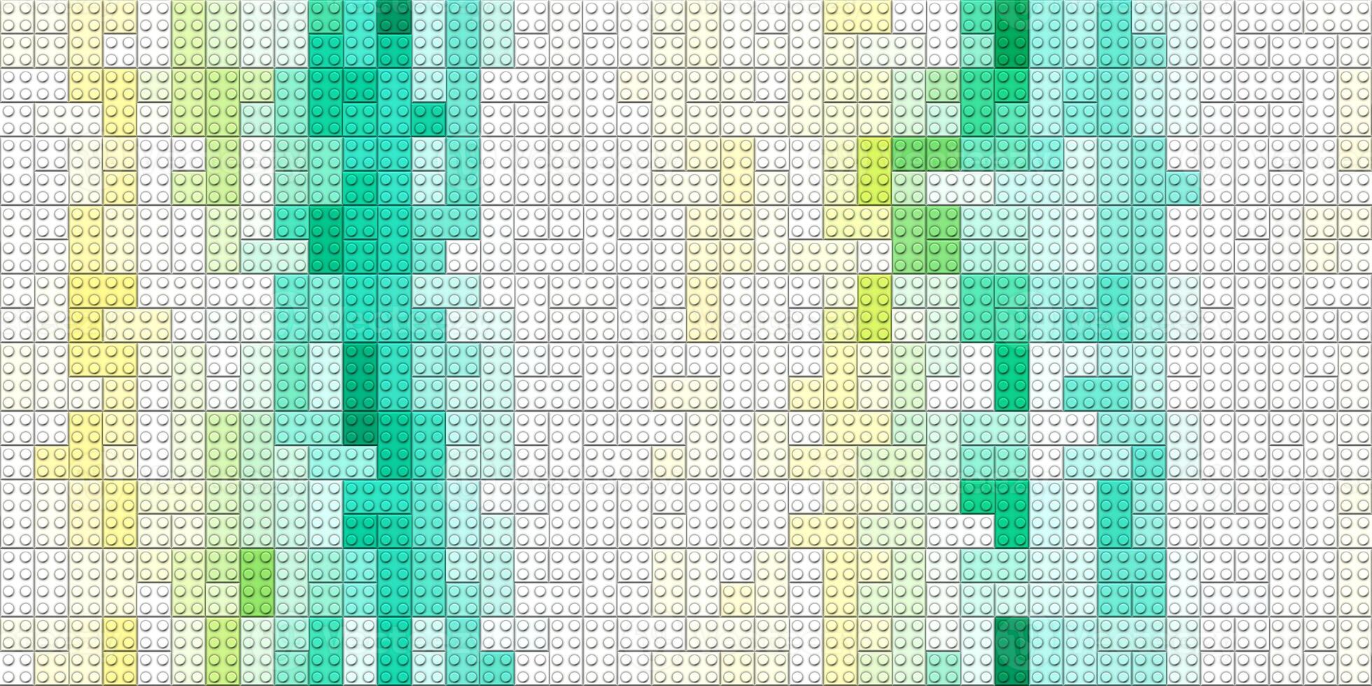 Green white yellow colorful brick block toys pattern. Happy creative child puzzle surface design. Plastic building blocks background. Toy bricks texture. Colored plastic pieces backdrop. Like Lego. photo