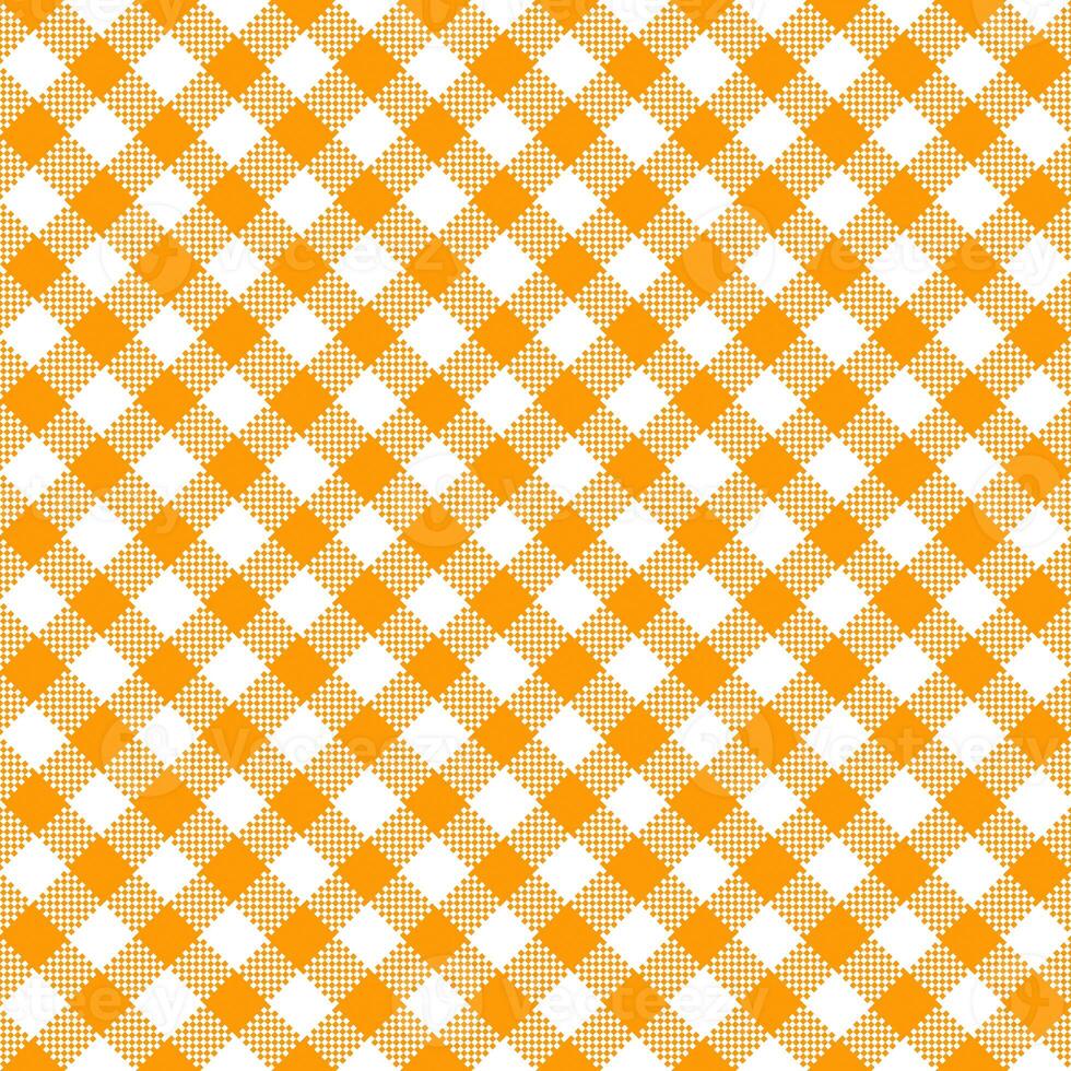 Gingham Pattern. Seamless orange white colorful diagonal checkered pattern. Good for plaid, tablecloths, clothes, dresses, paper, bed linen. photo