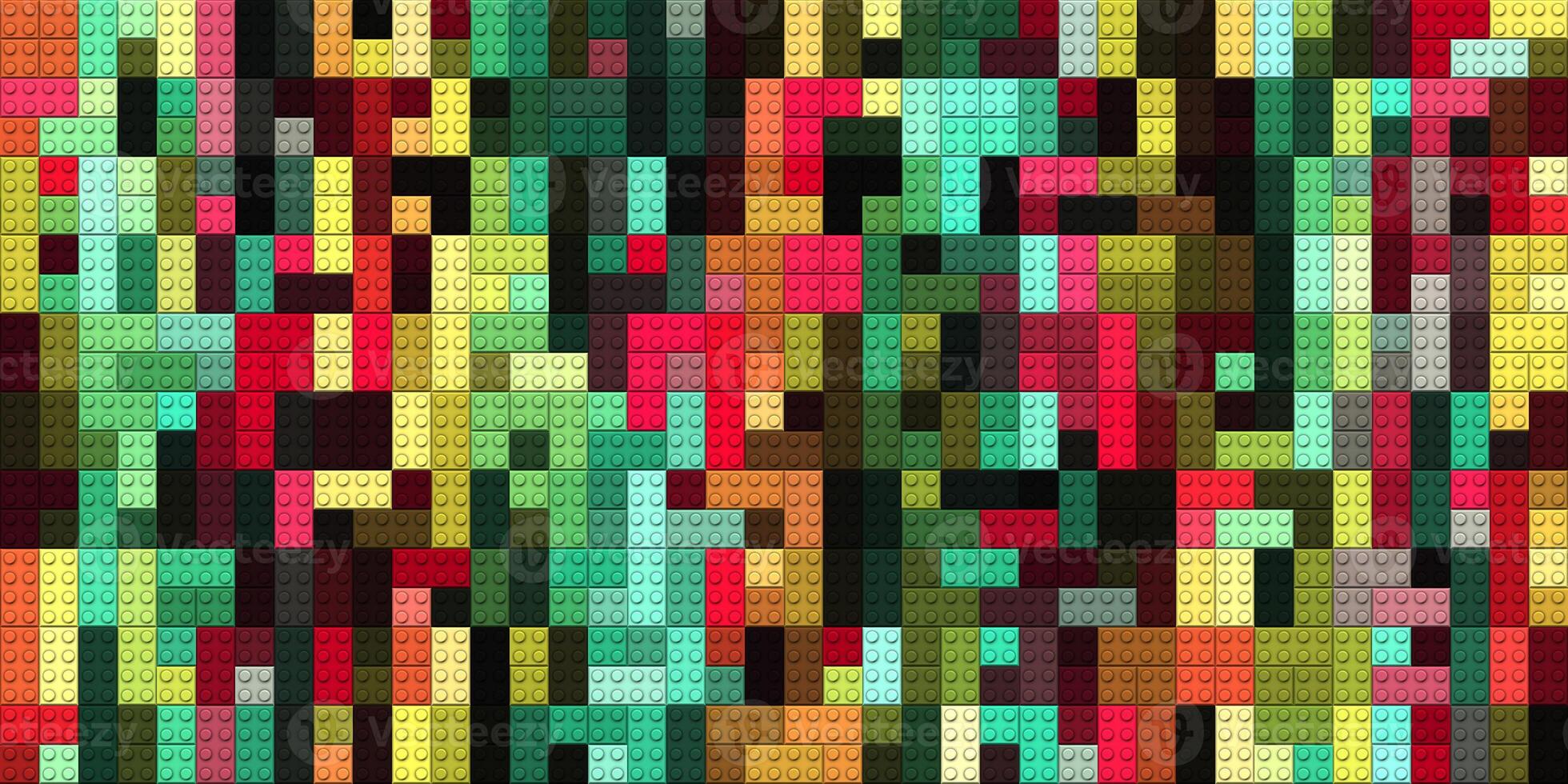 Turquoise green red pink colorful brick block toys pattern. Happy creative child puzzle surface design. photo