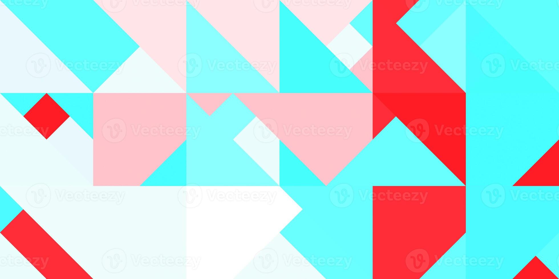 Geometric background pattern. Sky blue pink red white. Seamless shambolic common triangles color geometric modernism style. photo