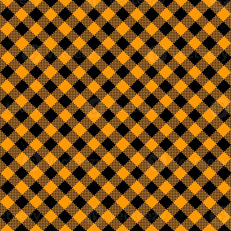 Gingham Pattern. Seamless orange black two-color diagonal check pattern. Good for shirts, blouses, dresses. photo