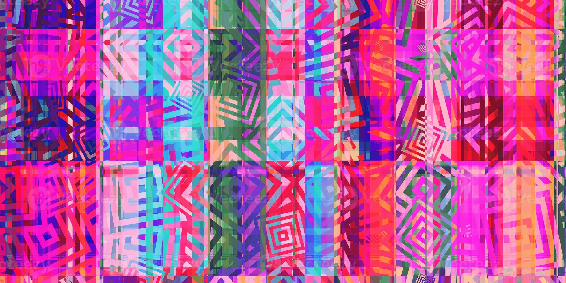 Pink Squares Polygons Glitch Art Backdrop. Distorted Geometric Surface. Abstract grunge pattern. Distortion Screen Texture. Colorful Noise Background. photo