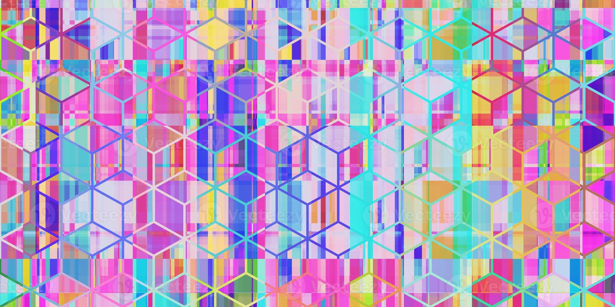 Colored Cube Abstract Grunge Pattern. Distortion Screen Texture. Colorful Noise Background. Glitch Art Backdrop. Distorted Geometric Surface. photo