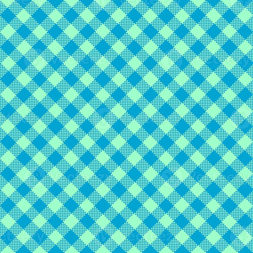 Gingham Pattern. Seamless aquamarine dark turquoise two-color diagonal check pattern. Good for shirts, blouses, dresses. photo