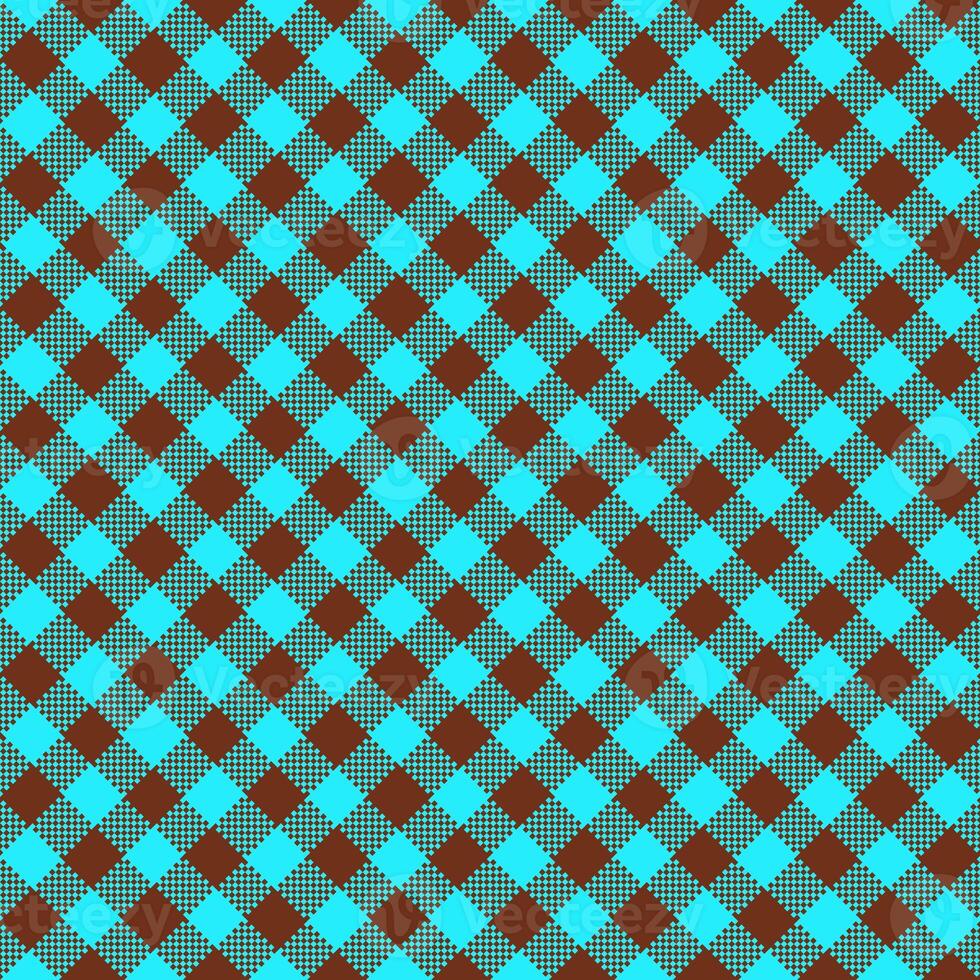 Gingham Pattern. Seamless aqua saddle brown two-color diagonal check pattern. Good for shirts, blouses, dresses. photo