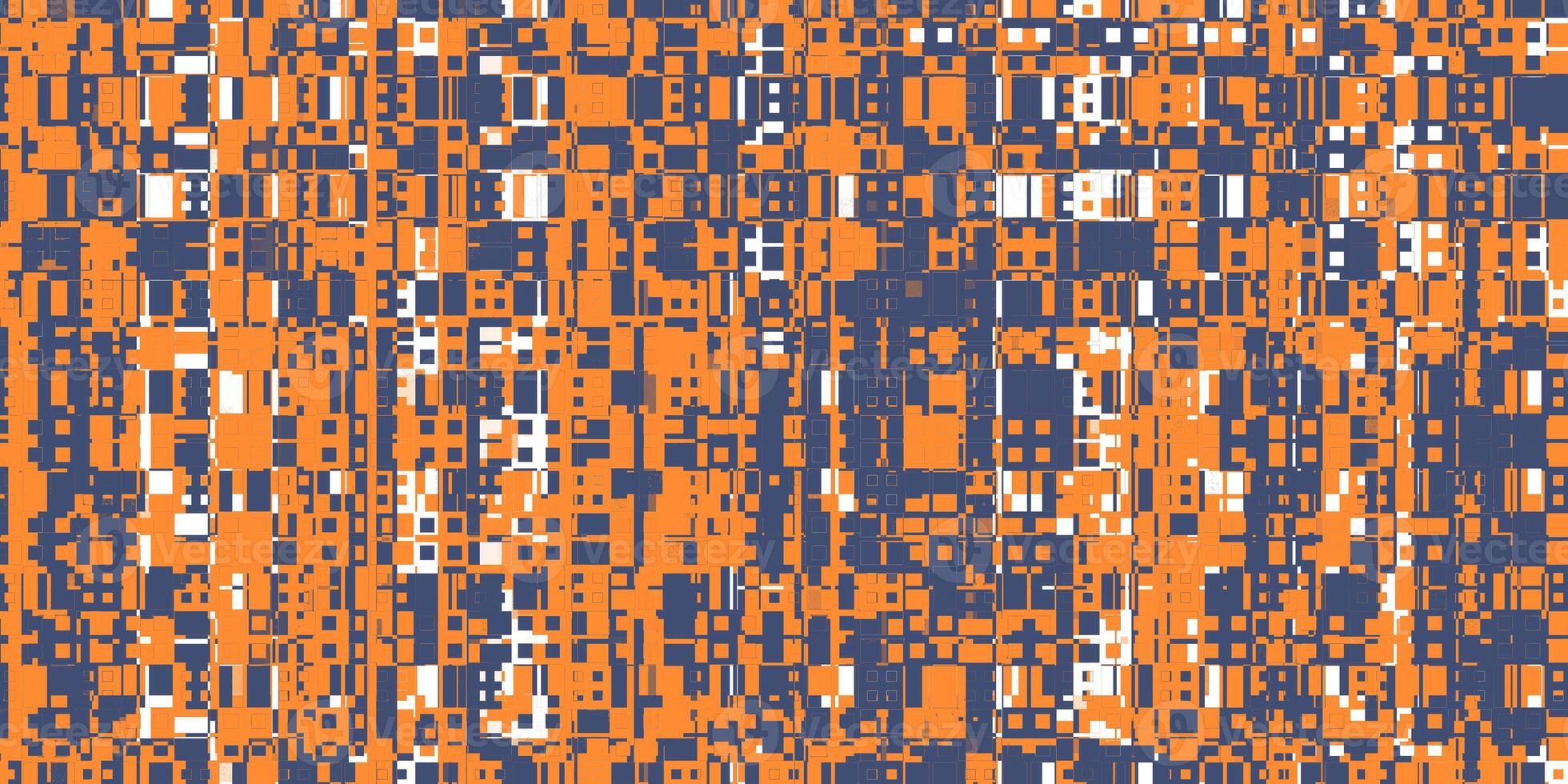 Orange Dark Blue White Cell Checks Abstract Grunge Pattern. Distortion Screen Texture. Colorful Noise Background. Glitch Art Backdrop. Distorted Geometric Surface. photo