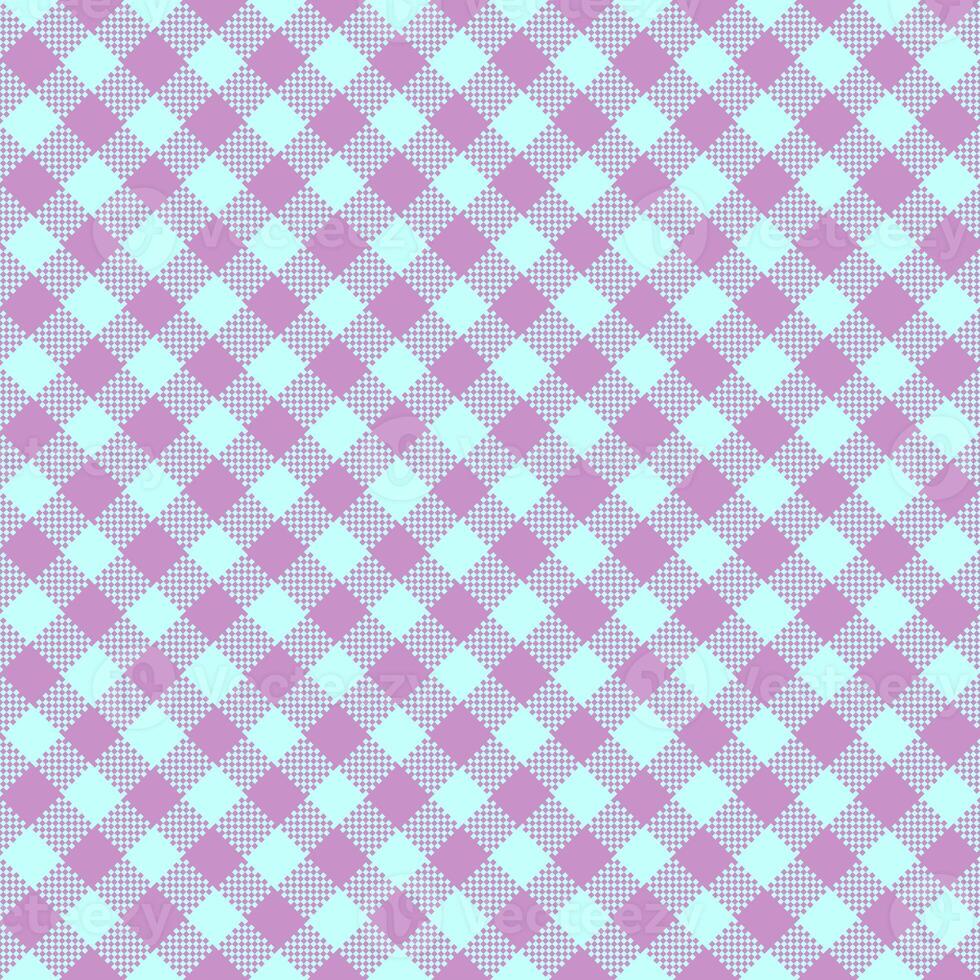 Gingham Pattern. Seamless light cyan lilac plum classic diagonal check pattern. Good for towels, blankets, skirts, napkins, gift paper. photo