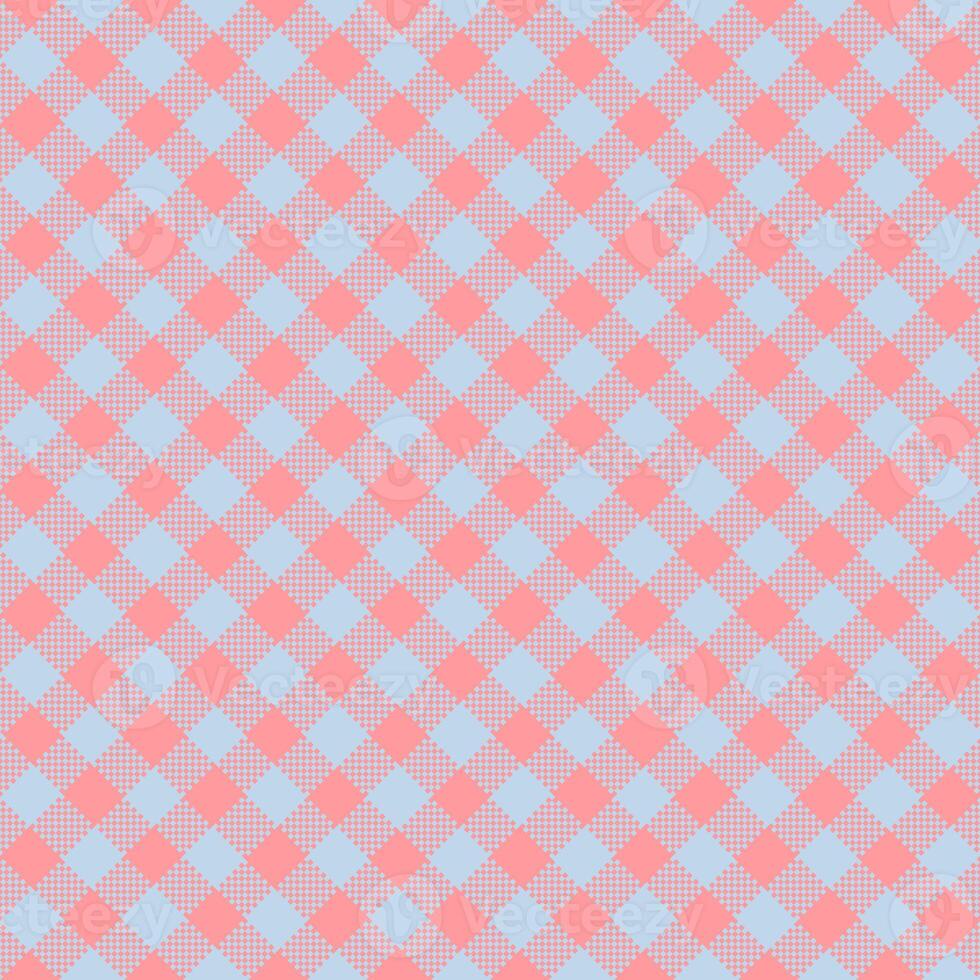 Gingham Pattern. Seamless light salmon powder blue two-color diagonal check pattern. Good for shirts, blouses, dresses. photo