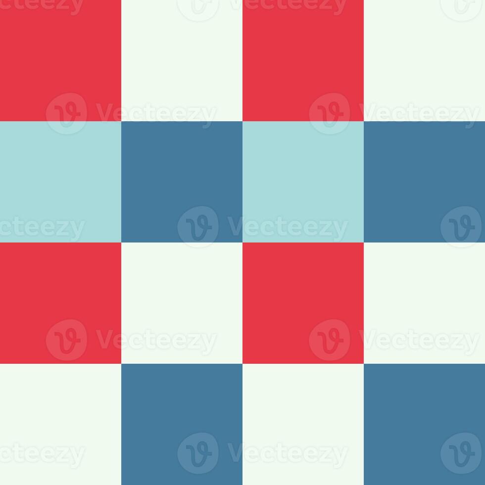 Red Blue White Large Seamless French Checkered Pattern. Big Colorful Fabric Check Pattern Background. Classic Checker Pattern Design Texture. photo