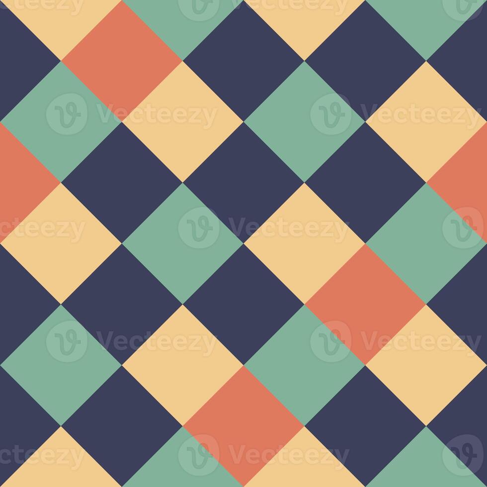 Yellow Orange Green Black Large Diagonal Seamless French Checkered Pattern. Inclined Big Colorful Fabric Check Pattern Background. 45 degrees Classic Checker Pattern Design Texture. photo