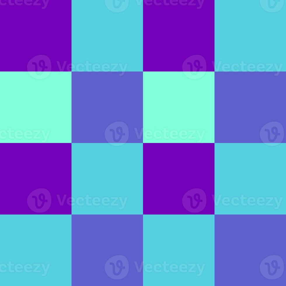 Purple Light Sky Blue Large Seamless French Checkered Pattern. Big Colorful Fabric Check Pattern Background. Classic Checker Pattern Design Texture. photo
