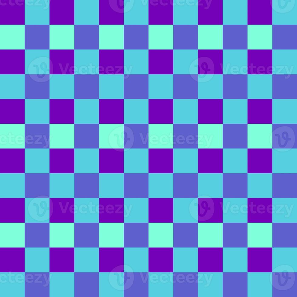 Purple Light Sky Blue Seamless French Checkered Pattern. Colorful Fabric Check Pattern Background. Classic Checker Pattern Design Texture. photo