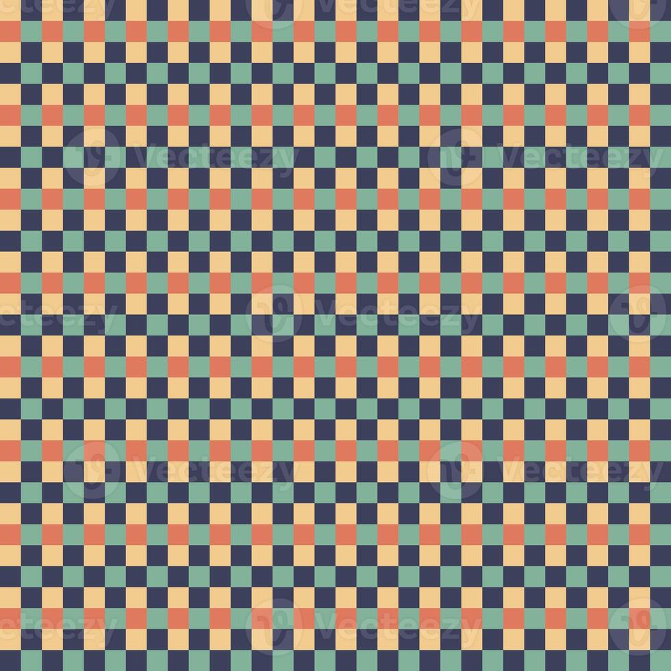 Yellow Orange Green Black Seamless Small French Checkered Pattern. Little Colorful Fabric Check Pattern Background. Classic Checker Pattern Design Texture. photo