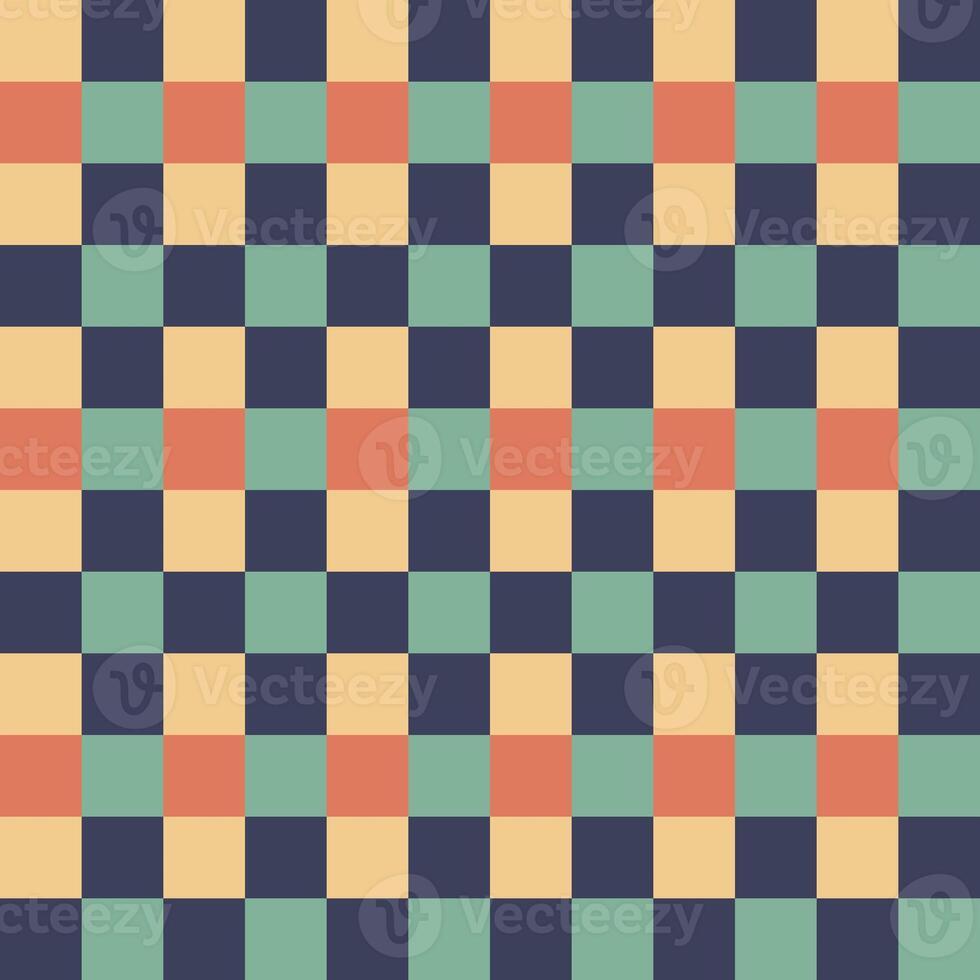 Yellow Orange Green Black Seamless French Checkered Pattern. Colorful Fabric Check Pattern Background. Classic Checker Pattern Design Texture. photo