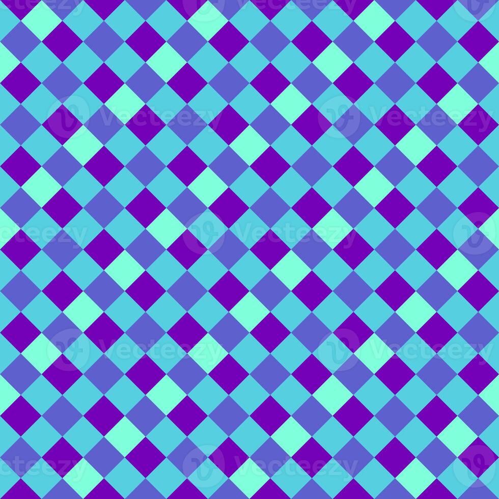 Purple Light Sky Blue Seamless Diagonal French Checkered Pattern. Inclined Colorful Fabric Check Pattern Background. 45 degrees Classic Checker Pattern Design Texture. photo