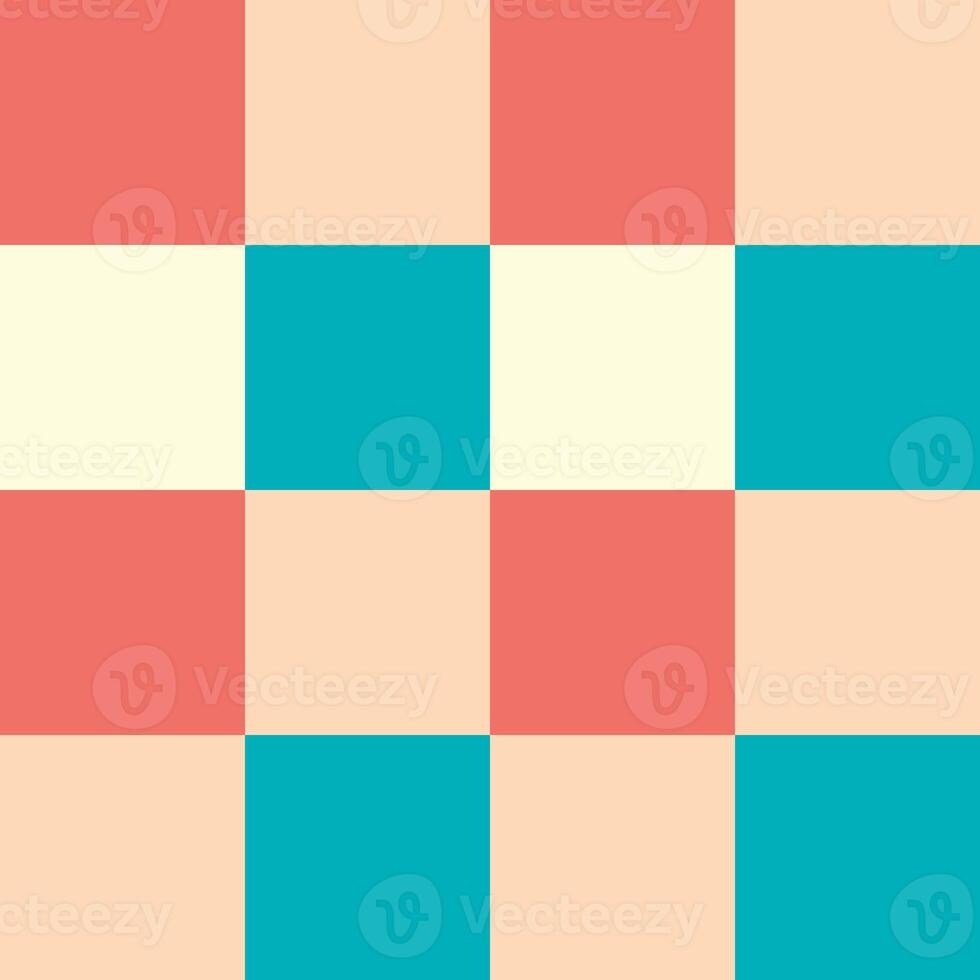 Red Beige Yellow Blue Large Seamless French Checkered Pattern. Big Colorful Fabric Check Pattern Background. Classic Checker Pattern Design Texture. photo