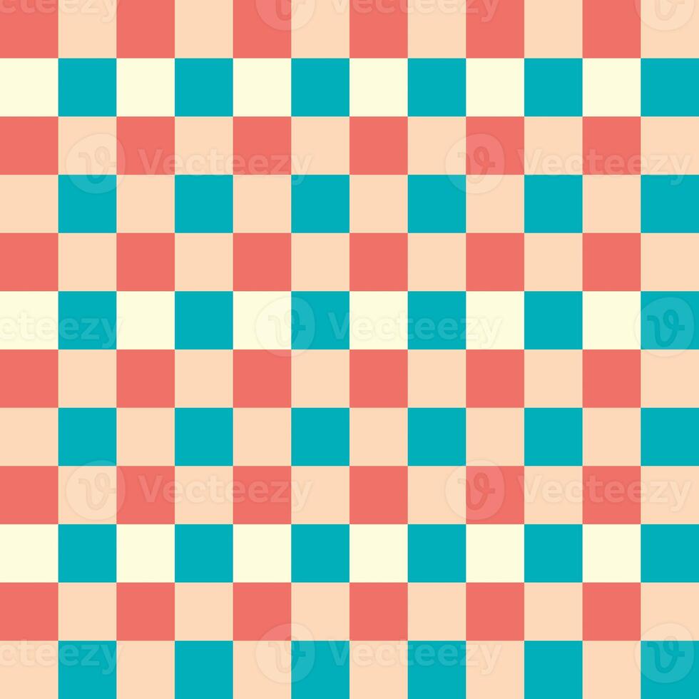 Red Beige Yellow Blue Seamless French Checkered Pattern. Colorful Fabric Check Pattern Background. Classic Checker Pattern Design Texture. photo