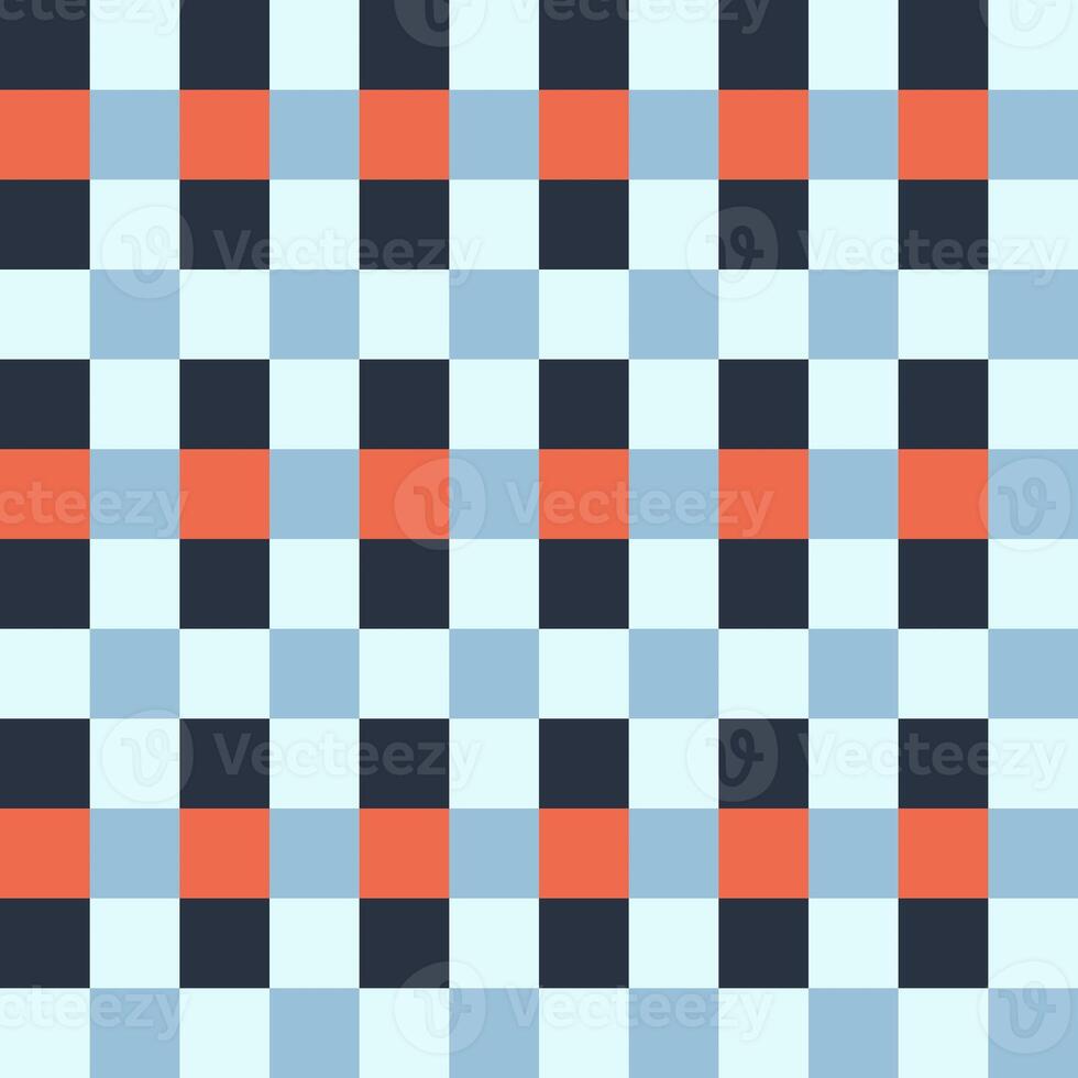 Black Orange Gray Blue Seamless French Checkered Pattern. Colorful Fabric Check Pattern Background. Classic Checker Pattern Design Texture. photo