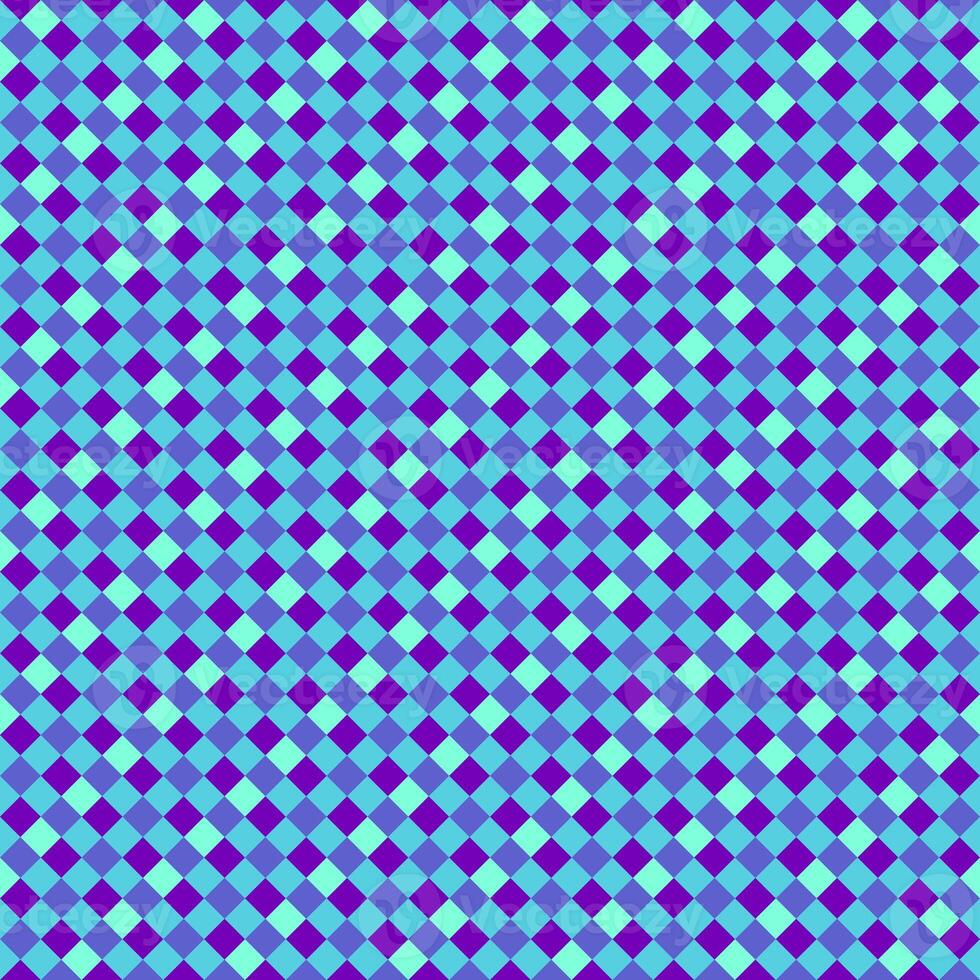 Purple Light Sky Blue Seamless Small Diagonal French Checkered Pattern. Little Inclined Colorful Fabric Check Pattern Background. 45 degrees Classic Checker Pattern Design Texture. photo