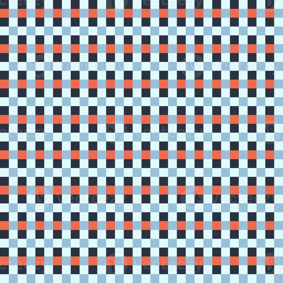 Black Orange Gray Blue Seamless Small French Checkered Pattern. Little Colorful Fabric Check Pattern Background. Classic Checker Pattern Design Texture. photo