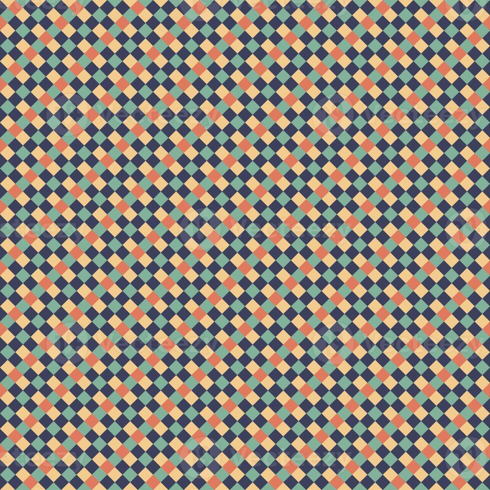 Yellow Orange Green Black Seamless Small Diagonal French Checkered Pattern. Little Inclined Colorful Fabric Check Pattern Background. 45 degrees Classic Checker Pattern Design Texture. photo
