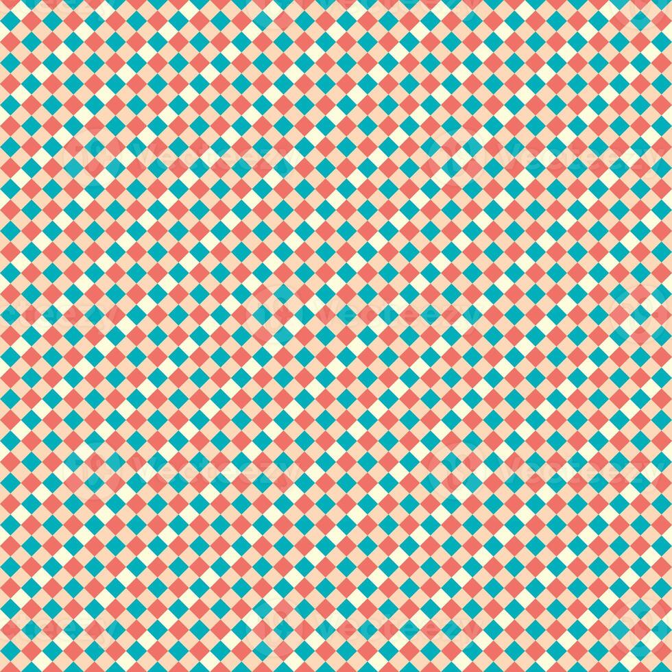 Red Beige Yellow Blue Seamless Small Diagonal French Checkered Pattern. Little Inclined Colorful Fabric Check Pattern Background. 45 degrees Classic Checker Pattern Design Texture. photo