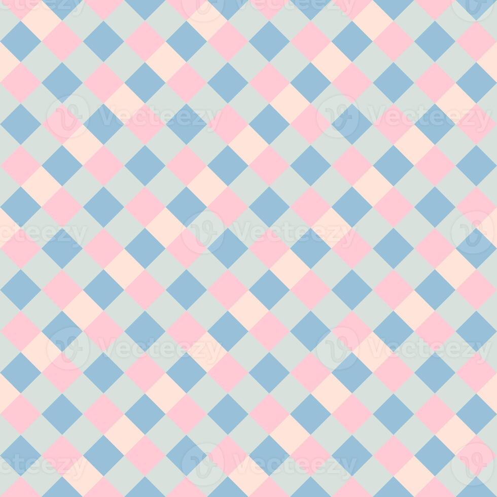 Pink Gray Peach Blue Seamless Diagonal French Checkered Pattern. Inclined Colorful Fabric Check Pattern Background. 45 degrees Classic Checker Pattern Design Texture. photo