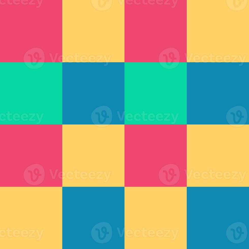 Pink Yellow Green Blue Large Seamless French Checkered Pattern. Big Colorful Fabric Check Pattern Background. Classic Checker Pattern Design Texture. photo