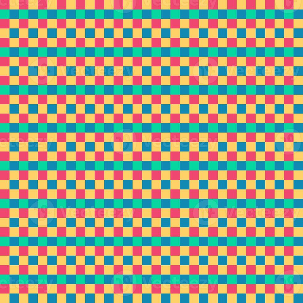 Pink Yellow Green Blue Seamless Small French Checkered Pattern. Little Colorful Fabric Check Pattern Background. Classic Checker Pattern Design Texture. photo