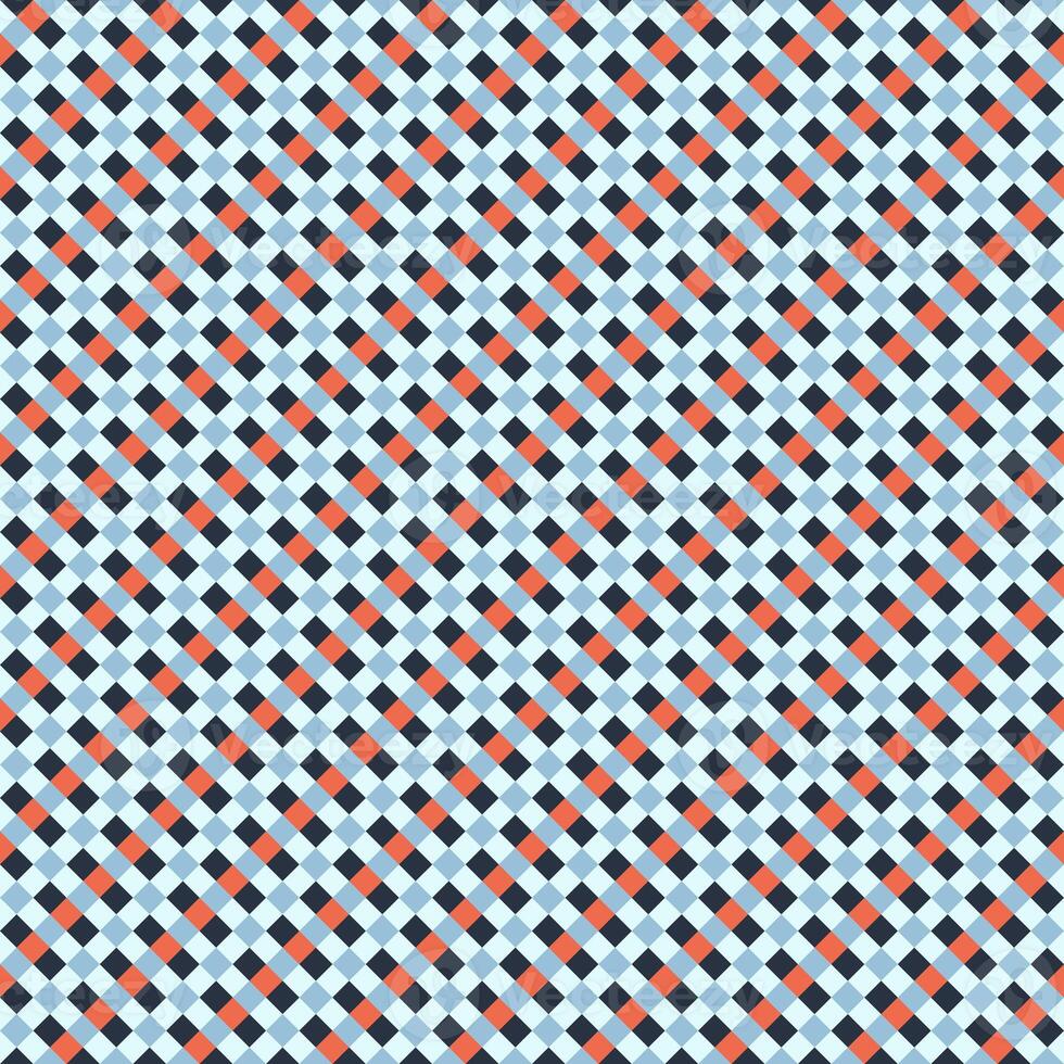 Black Orange Gray Blue Seamless Small Diagonal French Checkered Pattern. Little Inclined Colorful Fabric Check Pattern Background. 45 degrees Classic Checker Pattern Design Texture. photo