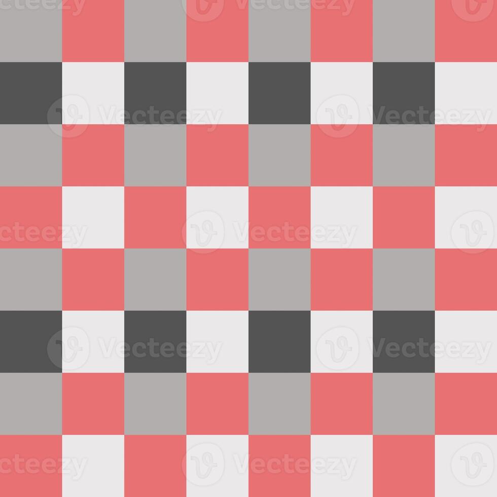 Red Gray White Large Seamless French Checkered Pattern. Big Colorful Fabric Check Pattern Background. Classic Checker Pattern Design Texture. photo