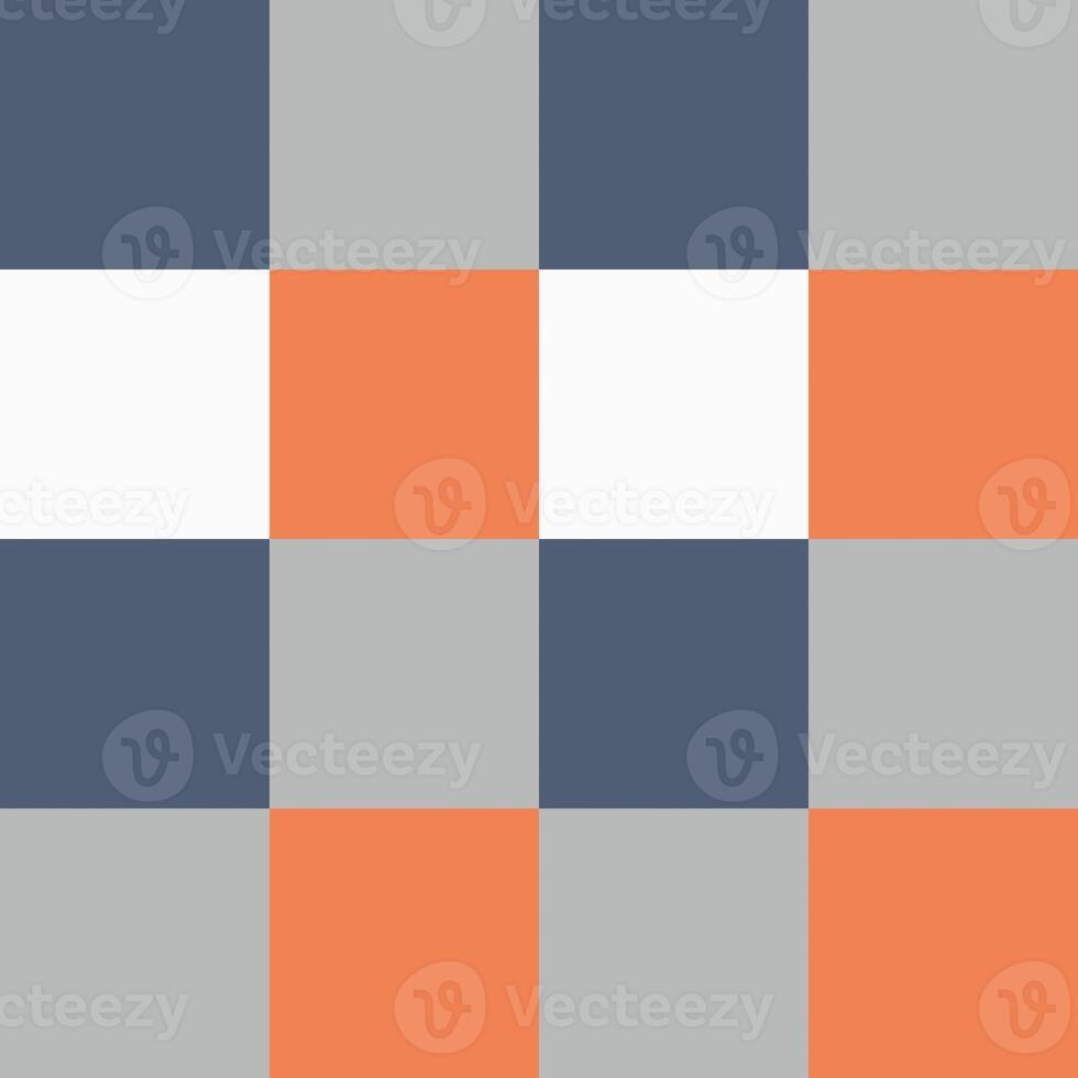 White Gray Orange Large Seamless French Checkered Pattern. Big Colorful Fabric Check Pattern Background. Classic Checker Pattern Design Texture. photo