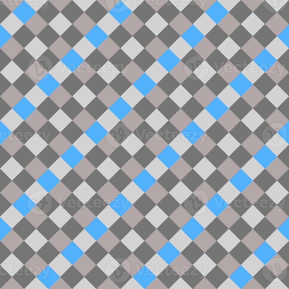 Blue Gray Seamless Diagonal French Checkered Pattern. Inclined Colorful Fabric Check Pattern Background. 45 degrees Classic Checker Pattern Design Texture. photo