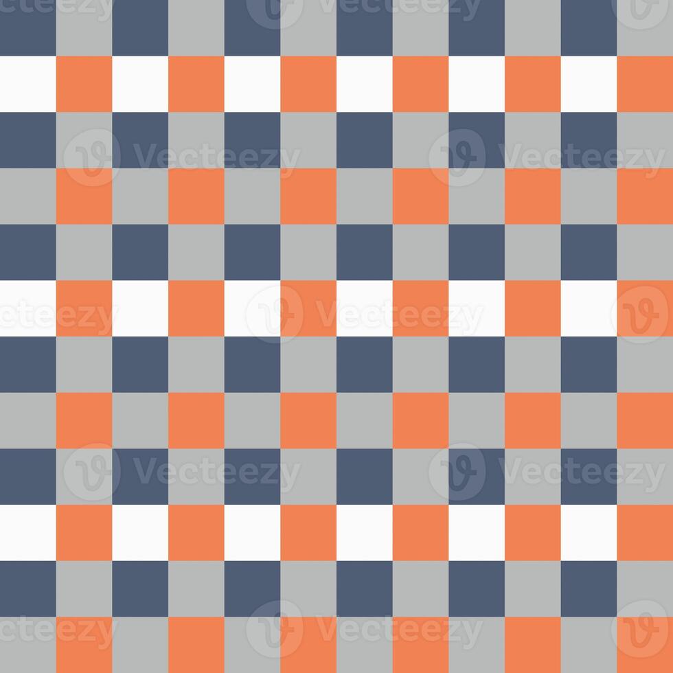White Gray Orange Seamless French Checkered Pattern. Colorful Fabric Check Pattern Background. Classic Checker Pattern Design Texture. photo