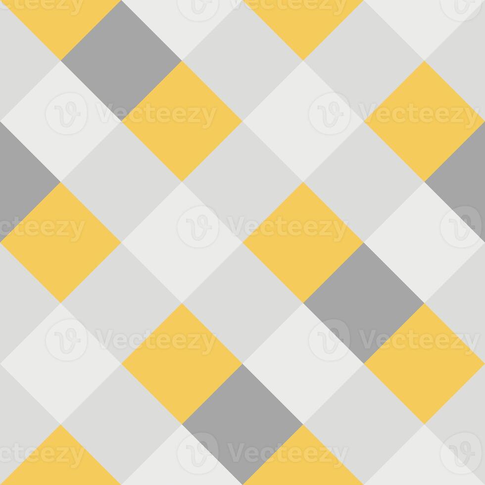 Yellow Gray White Large Diagonal Seamless French Checkered Pattern. Big Inclined Colorful Fabric Check Pattern Background. 45 degrees Classic Checker Pattern Design Texture. photo