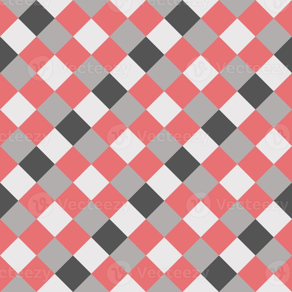 Red Gray White Large Diagonal Seamless French Checkered Pattern. Big Inclined Colorful Fabric Check Pattern Background. 45 degrees Classic Checker Pattern Design Texture. photo