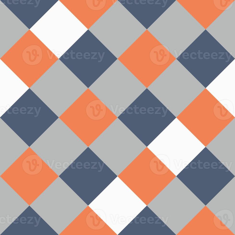 White Gray Orange Large Seamless Diagonal French Checkered Pattern. Big Inclined Colorful Fabric Check Pattern Background. 45 degrees Classic Checker Pattern Design Texture. photo