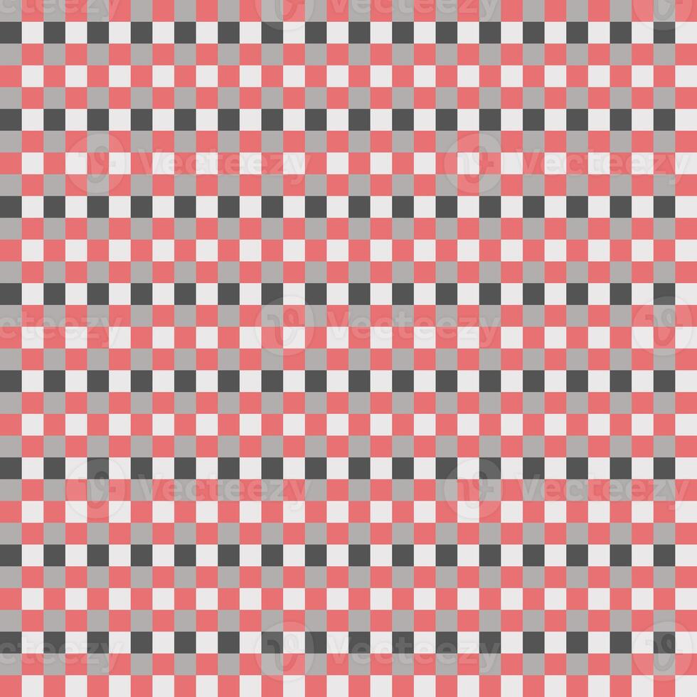 Red Gray White Seamless Small French Checkered Pattern. Little Colorful Fabric Check Pattern Background. Classic Checker Pattern Design Texture. photo