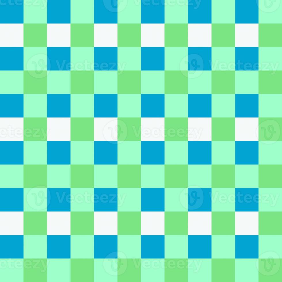 White Blue Green Lime Seamless French Checkered Pattern. Colorful Fabric Check Pattern Background. Classic Checker Pattern Design Texture. photo