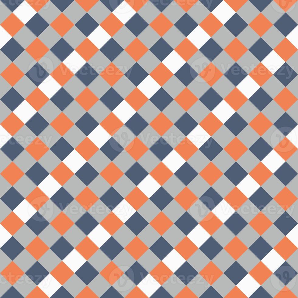 White Gray Orange Seamless Diagonal French Checkered Pattern. Inclined Colorful Fabric Check Pattern Background. 45 degrees Classic Checker Pattern Design Texture. photo