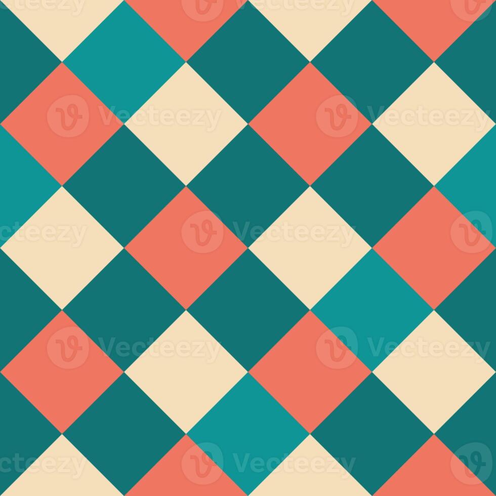 Yellow Green Red Large Diagonal Seamless French Checkered Pattern. Big Inclined Colorful Fabric Check Pattern Background. 45 degrees Classic Checker Pattern Design Texture. photo
