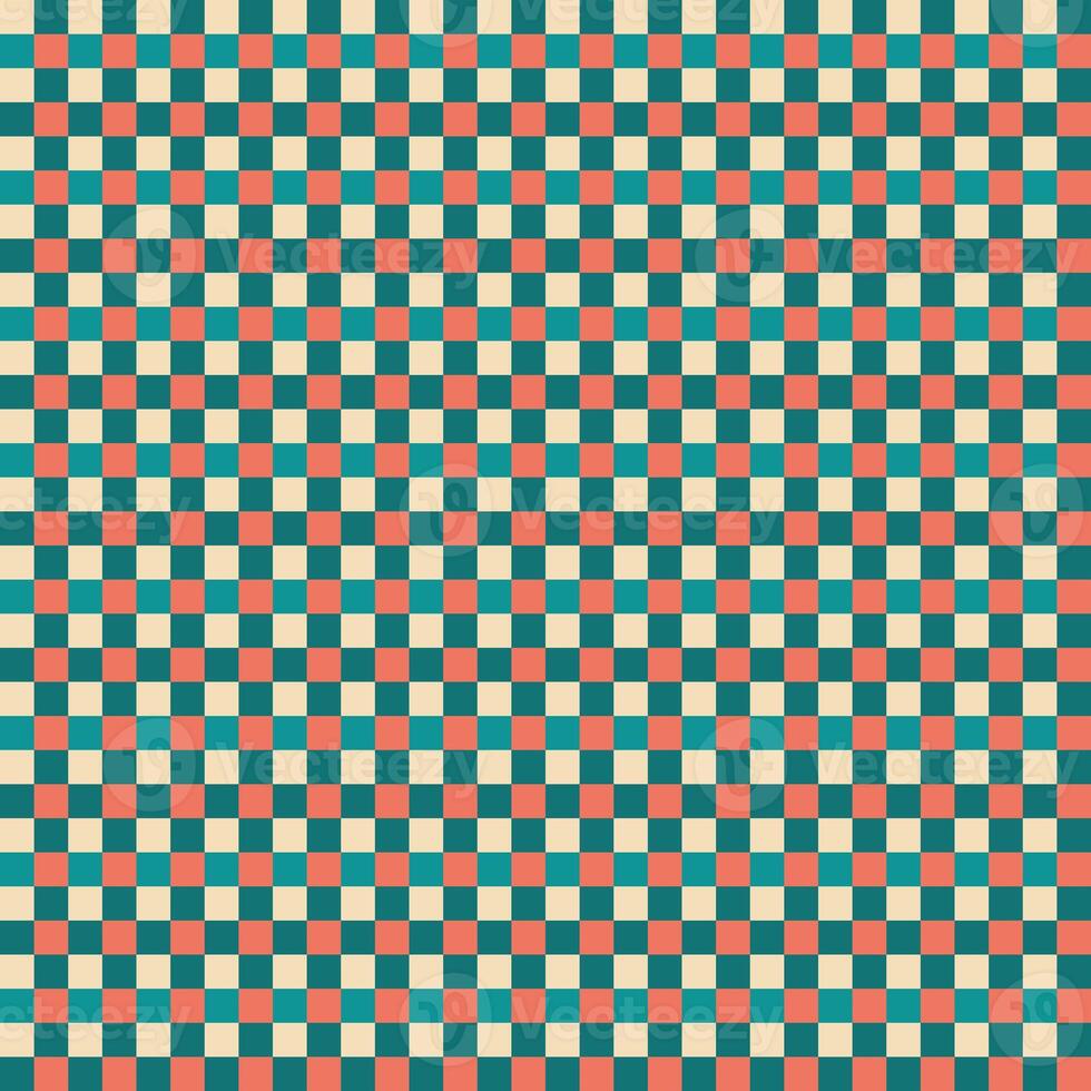 Yellow Green Red Seamless Small French Checkered Pattern. Little Colorful Fabric Check Pattern Background. Classic Checker Pattern Design Texture. photo