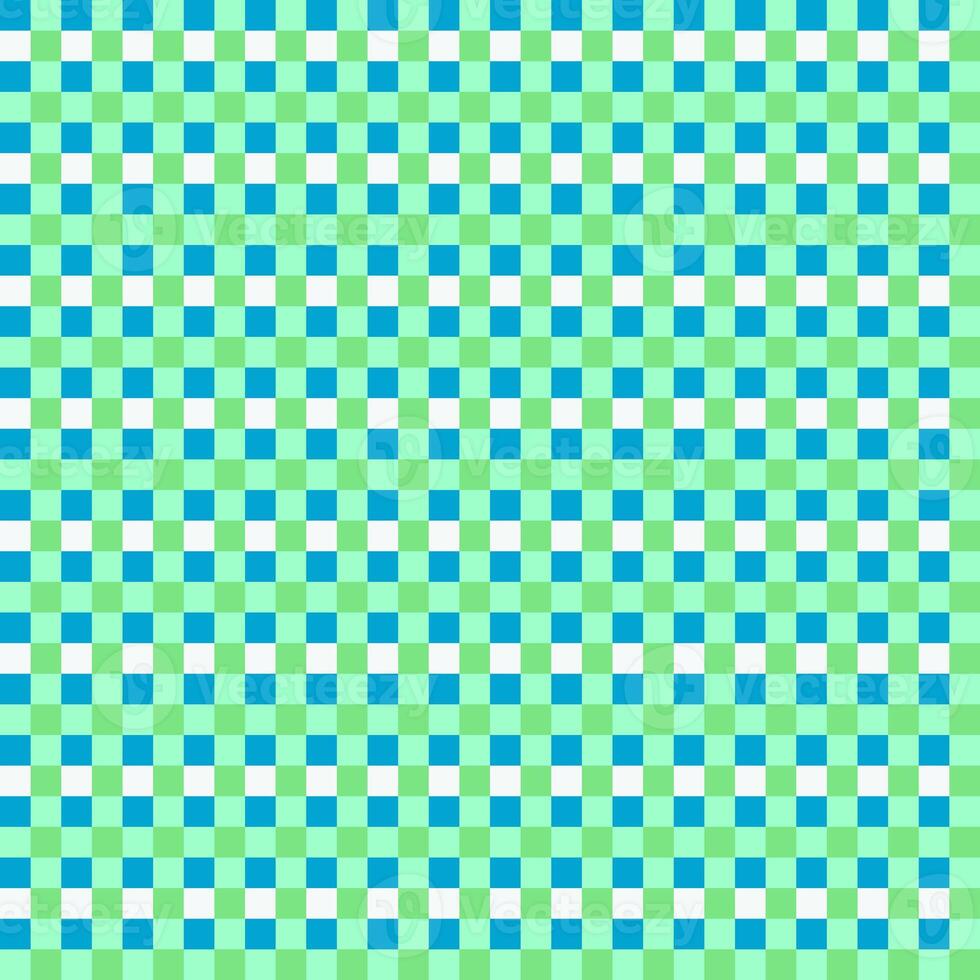 White Blue Green Lime Seamless Small French Checkered Pattern. Little Colorful Fabric Check Pattern Background. Classic Checker Pattern Design Texture. photo