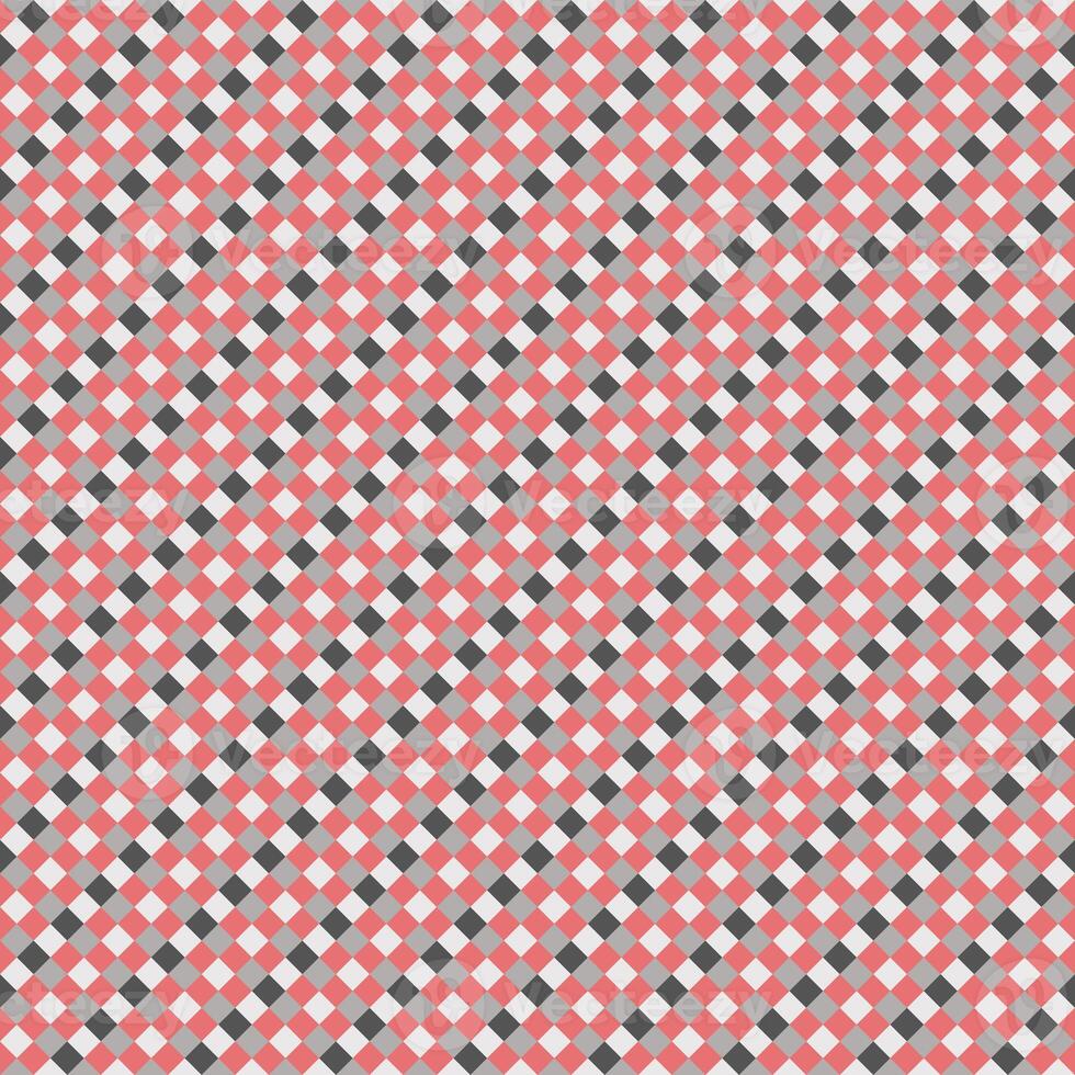 Red Gray White Seamless Small Diagonal French Checkered Pattern. Little Inclined Colorful Fabric Check Pattern Background. 45 degrees Classic Checker Pattern Design Texture. photo