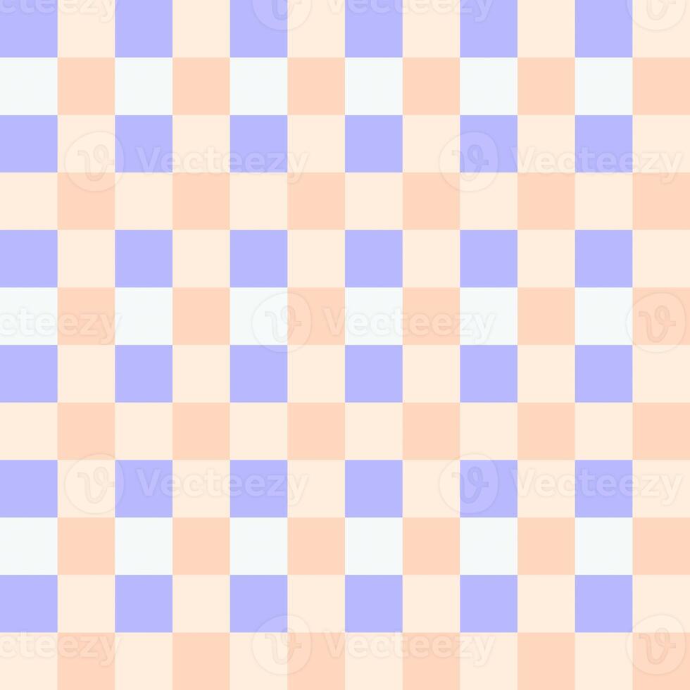 Lilac White Peach Seamless French Checkered Pattern. Colorful Fabric Check Pattern Background. Classic Checker Pattern Design Texture. photo
