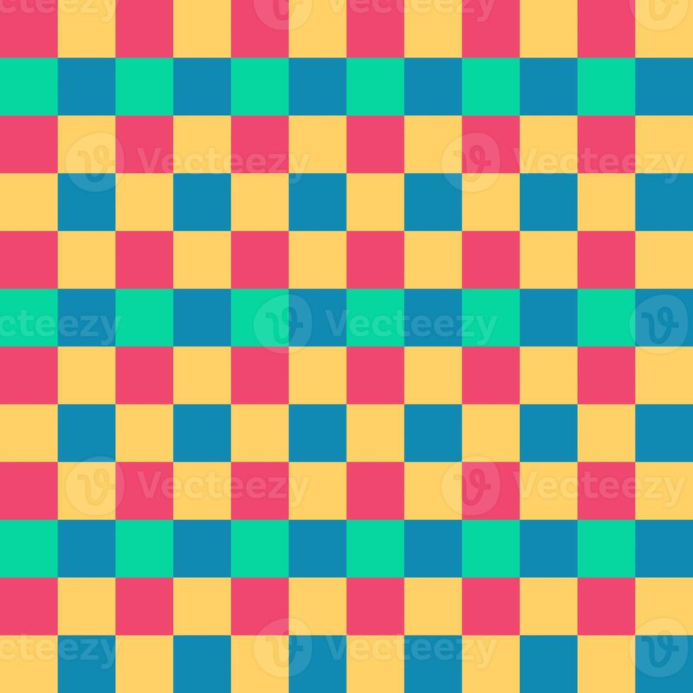Pink Yellow Green Blue Seamless French Checkered Pattern. Colorful Fabric Check Pattern Background. Classic Checker Pattern Design Texture. photo